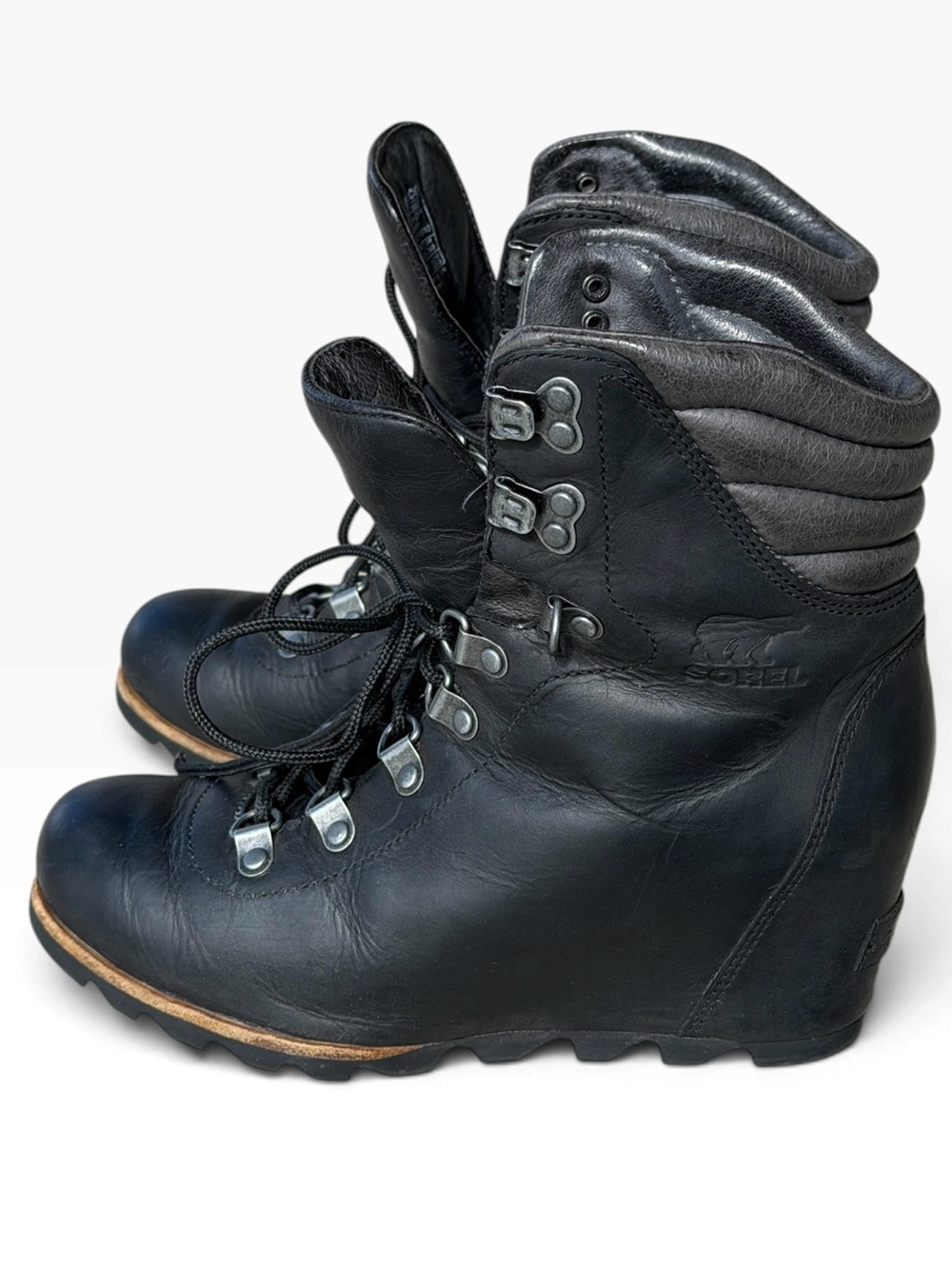 SOREL Conquest Wedge Waterproof Leather Boots Black Size 7.5
